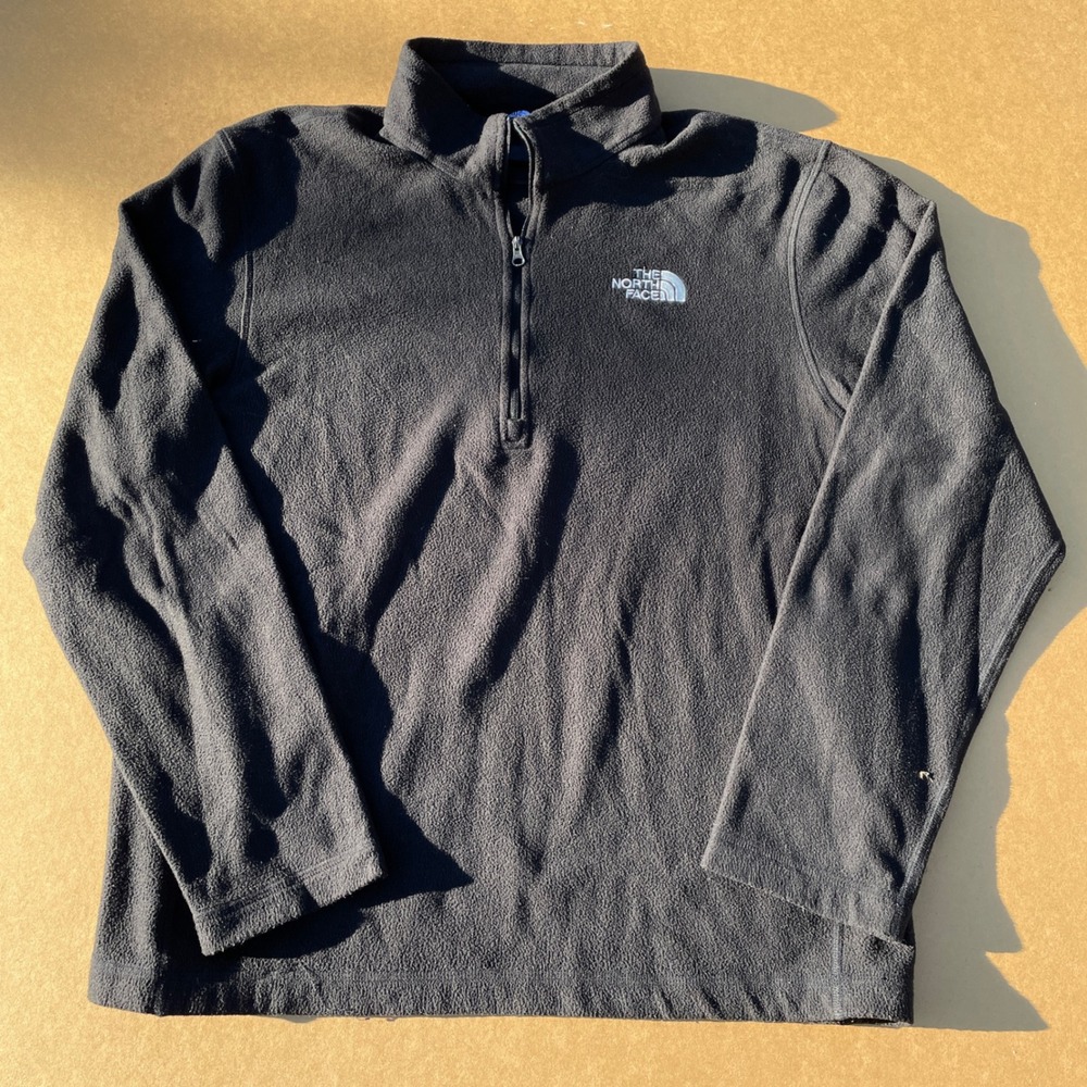 The North Face Fleece Pullover Mens Medium Black Hiking Casual 1/4 Zip Mock Neck